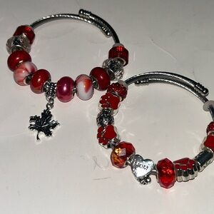Chic Silver and Red Beaded Bracelet Set